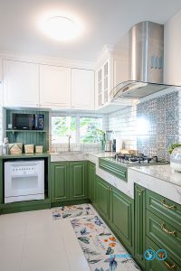 Green Tone Classic Kitchen ชุดครัวโทนเขียวสไตล์คลาสสิค, ชุดครัวตัวแอล, ชุดครัวคลาสสิค, ครัวสีเขียว, ครัวทูโทน, ครัวกันน้ำกันปลวก100%, บิ้วอินทับโครงปูน, ครัวปูน, 