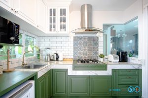 Green Tone Classic Kitchen ชุดครัวโทนเขียวสไตล์คลาสสิค, ชุดครัวตัวแอล, ชุดครัวคลาสสิค, ครัวสีเขียว, ครัวทูโทน, ครัวกันน้ำกันปลวก100%, บิ้วอินทับโครงปูน, ครัวปูน, 