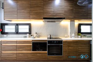 Long I-Shape Kitchen, ชุดครัวลายไม้ Walnut สไตล์โมเดิร์น, ชุดครัวตัวไอ, I-Shape Kitchen, ชุดครัวโมเดิร์น, ชุดครัวพลาสวูด, ครัวกันน้ำกันปลวก100%,